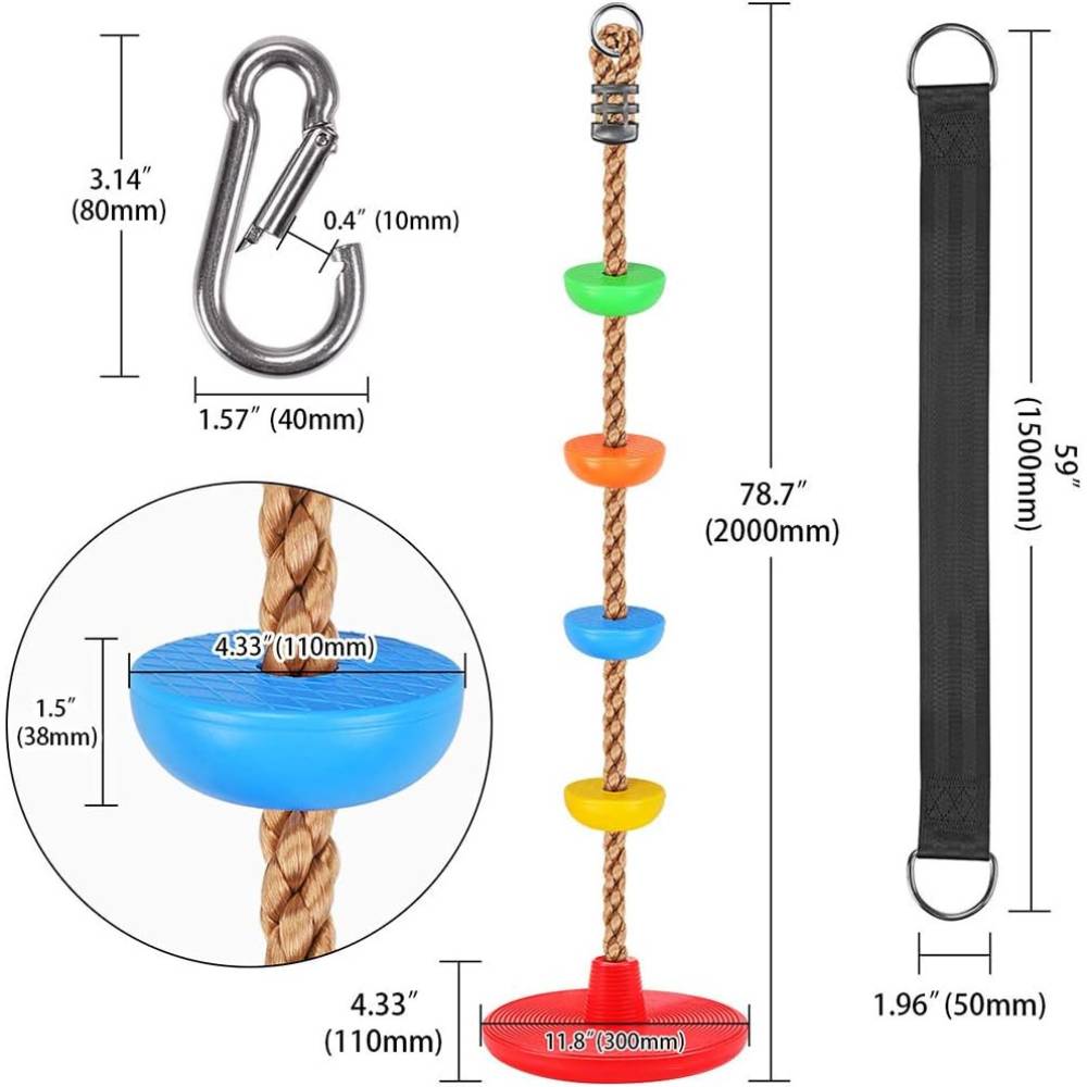 Jungle Gym Climbing Rope with Disc Swing dimensions and specifications